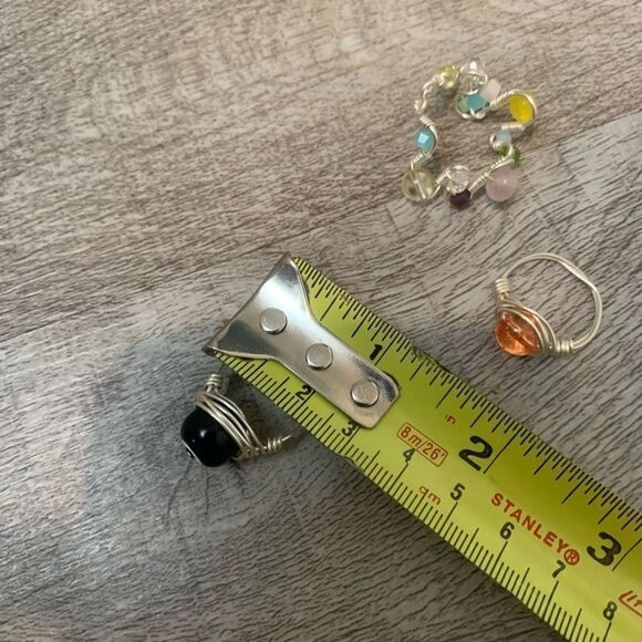 Handmade 8 Ball Stone Wire Wrapped Rings Lot 3 Retro Size 6 - Picture 7 of 7